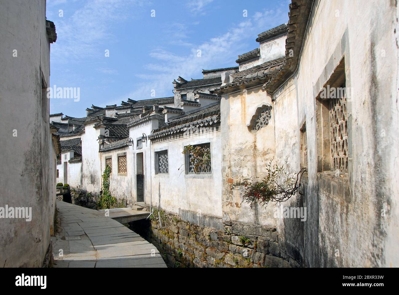 Xidi Ancient Town in Anhui Province, China. A quiet street in the old town of Xidi called the Back Rivulet Stock Photo
