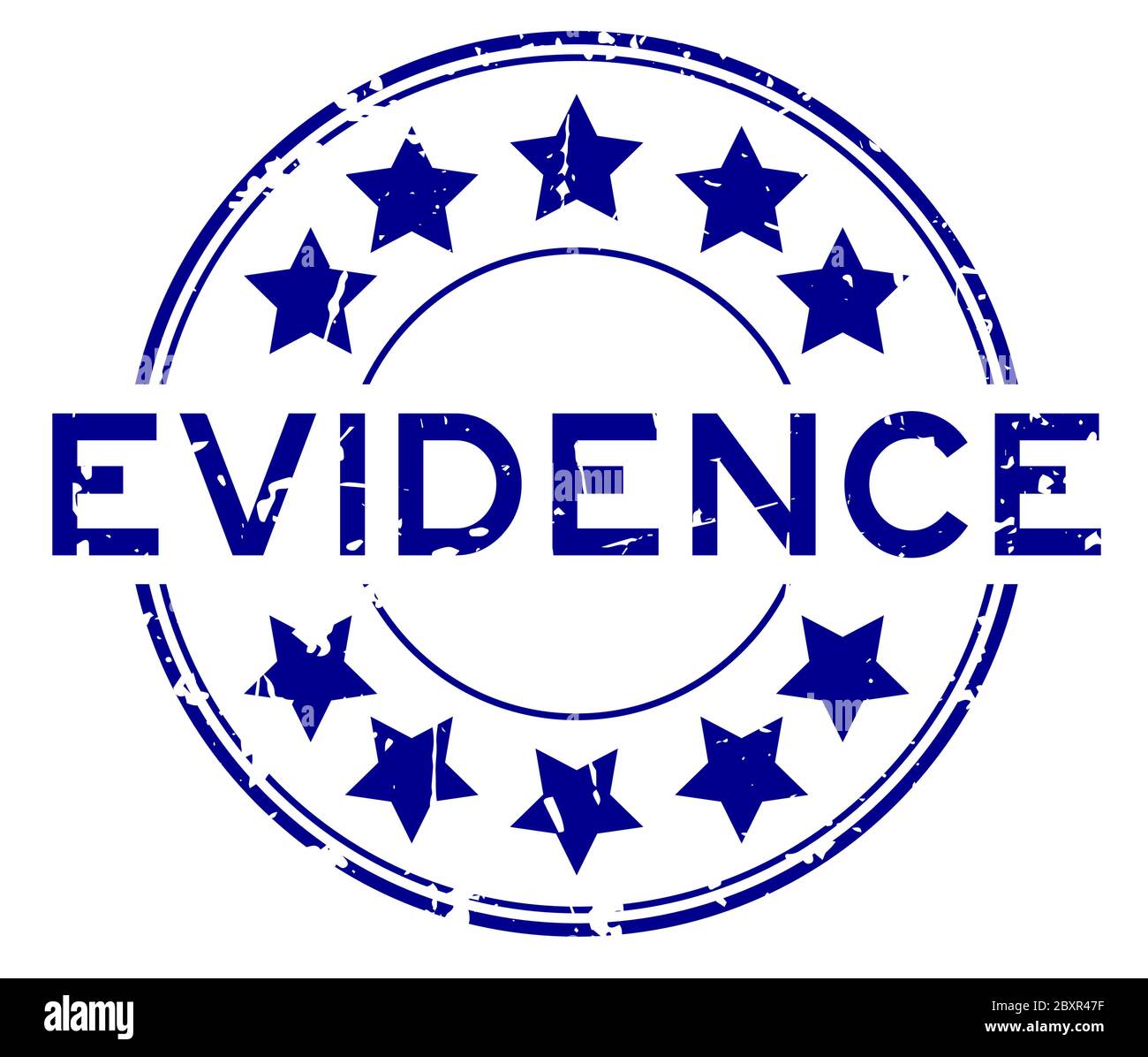 Grunge blue evidence word with star icon round rubber seal stamp on white background Stock Vector