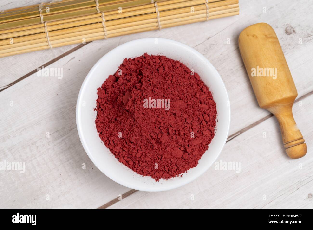 Red yeast rice powder or angkak Stock Photo