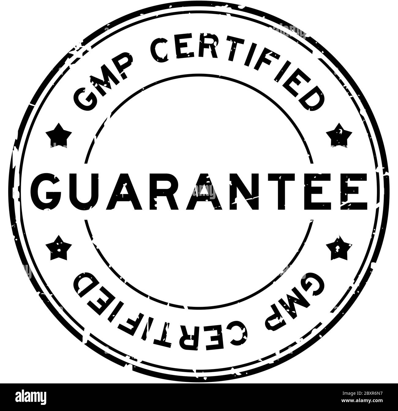 Grunge black GMP (Good manufacturing practice) certified guarantee word ...