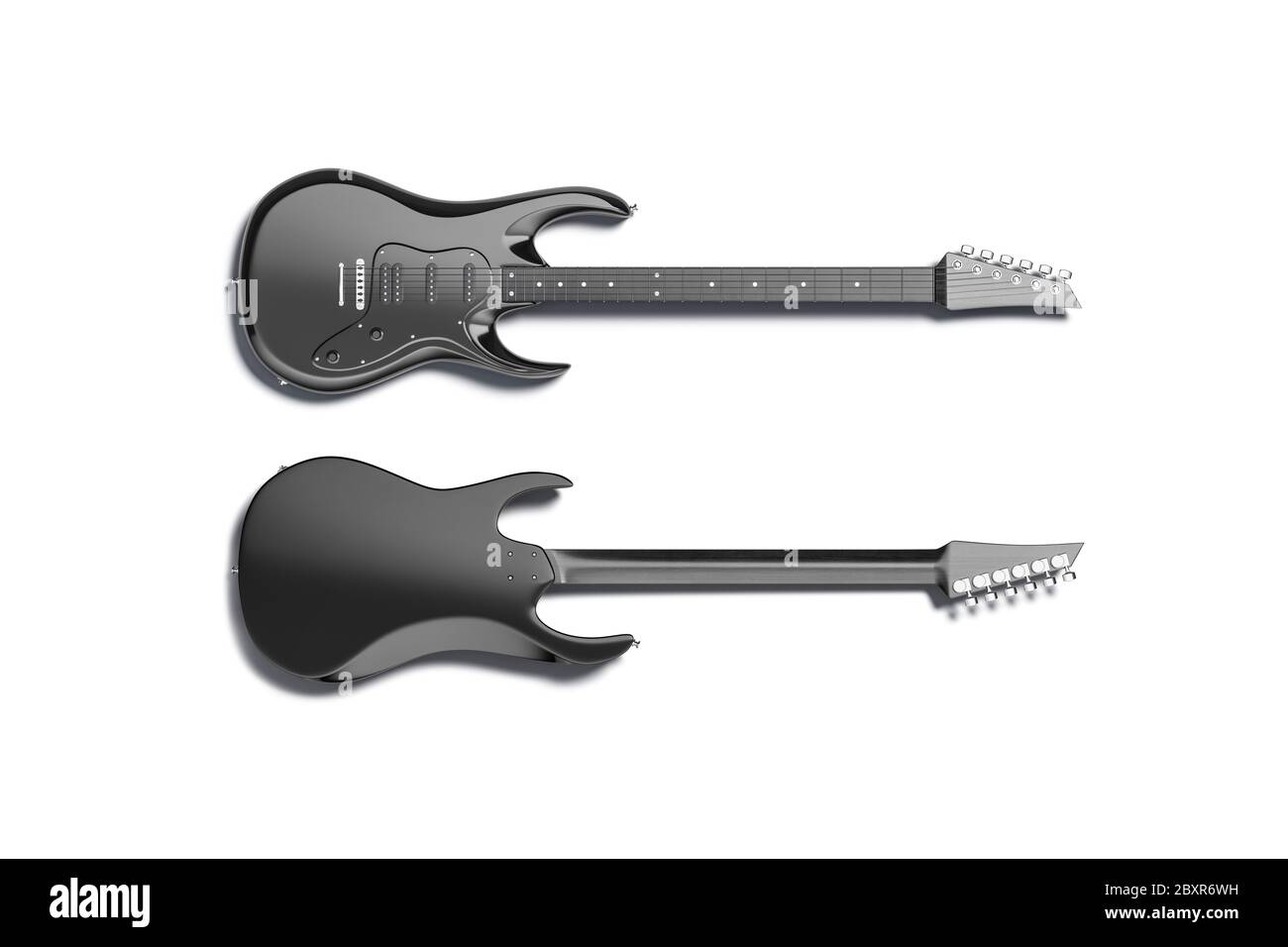 Blank black electric guitar mock up, front and back Stock Photo Alamy