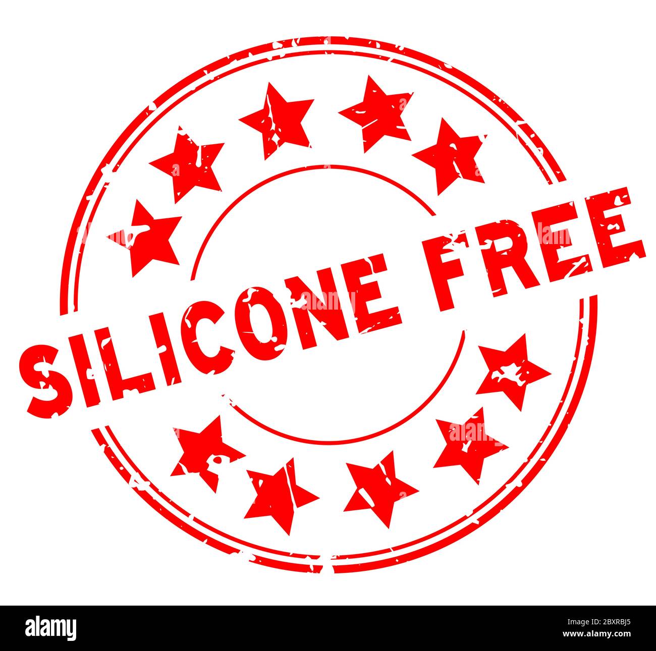 Grunge red silicone free word with star icon round rubber seal stamp on ...