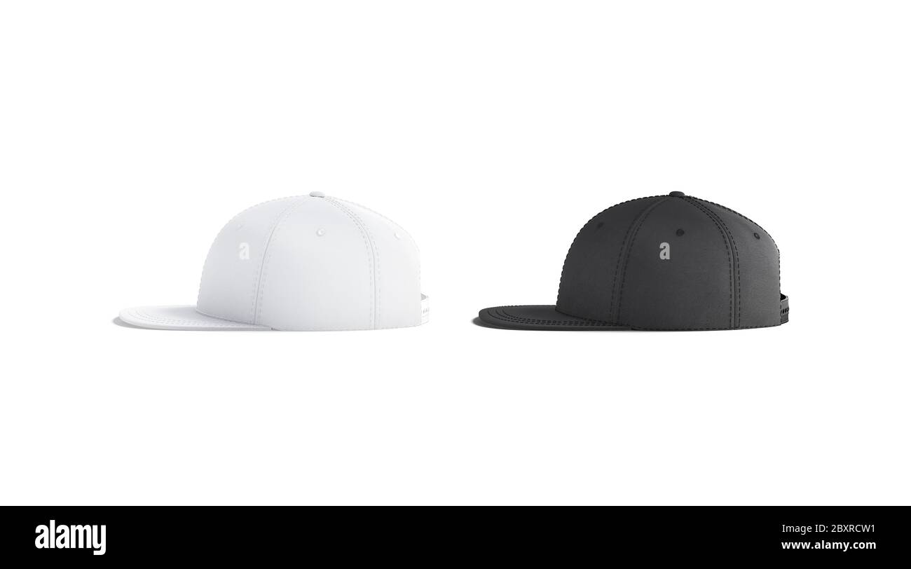 Blank black and white jeans snapback mockup set, side view Stock Photo