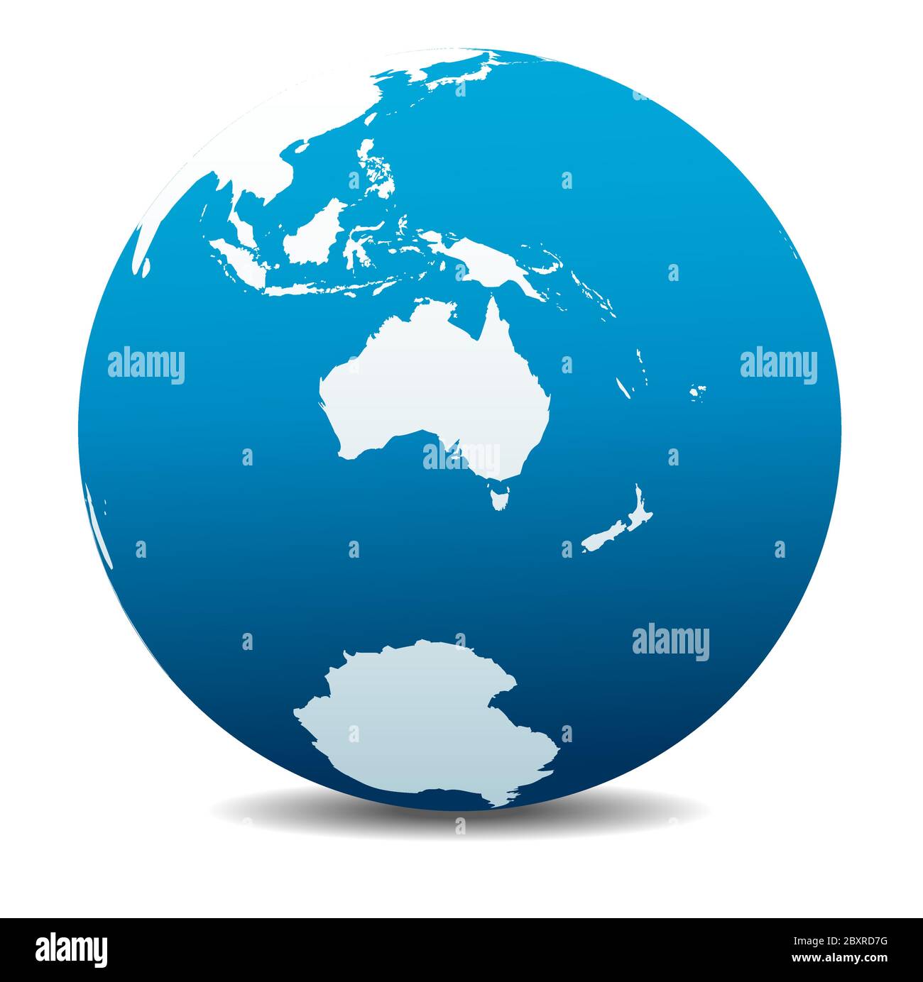 Australia and New Zealand, South Pole, Antarctica. Vector Map Icon of the World Globe, Earth. All elements are on individual layers in the vector file. Stock Vector
