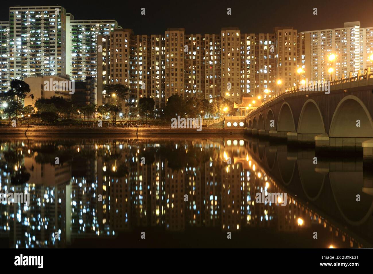 Residential Apartment Buildings in Hong Kong at night Stock Photo - Alamy