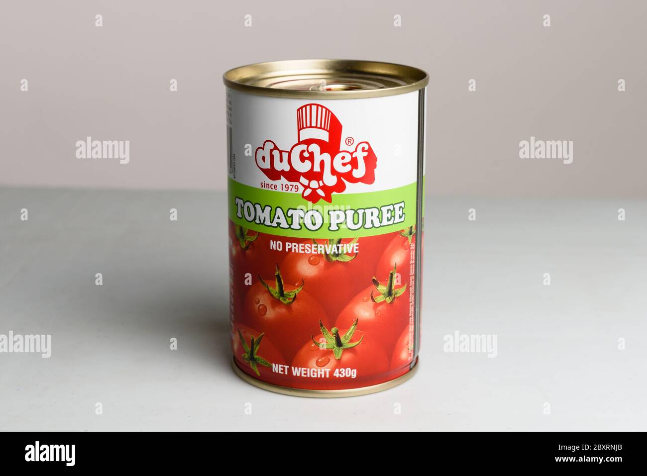 Kuching Sarawak Malaysia April 26 2020 Tomato Puree In A Can Under Brand Of Duchef On Grey Background Stock Photo Alamy