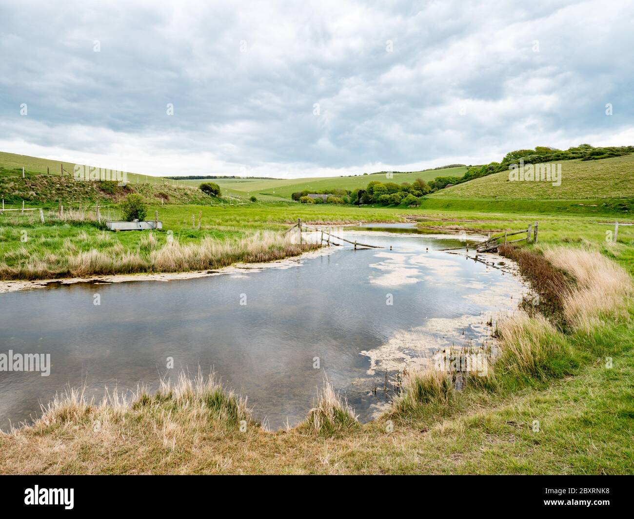 River Cuckmere, Sussex, England. The flood plains of Cuckmere Haven at the Seven Sisters park in the English South Downs nature reserve. Stock Photo