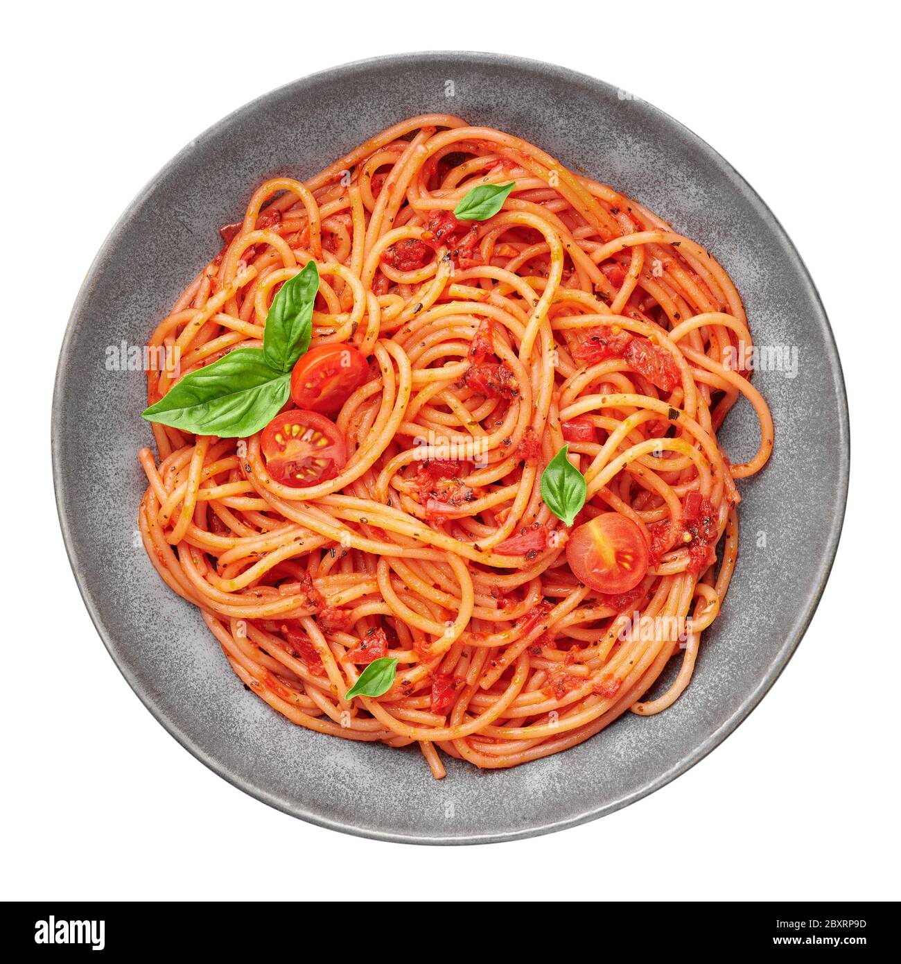 Tomato spaghetti in gray bowl isolated on white background. Tomato sauce  pasta is classic italian cuisine dish. Popular italian food. Top view Stock  Photo - Alamy