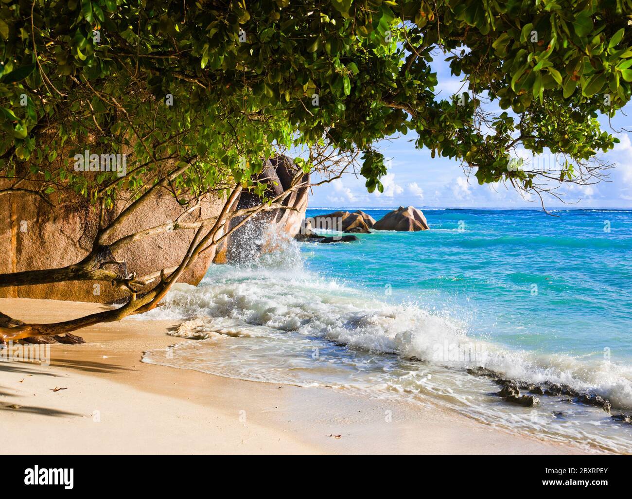 Tropical beach Source D'Argent at Seychelles Stock Photo - Alamy