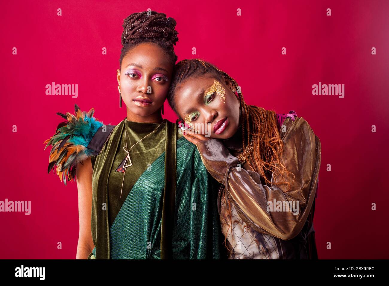 Portrait of Two African American Black Women with braided hair, fashion ...