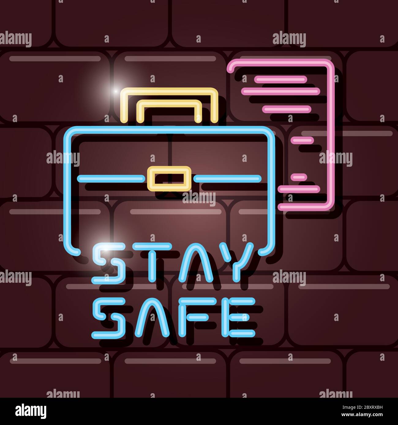 symbol of stay safe in neon light vector illustration design Stock Vector