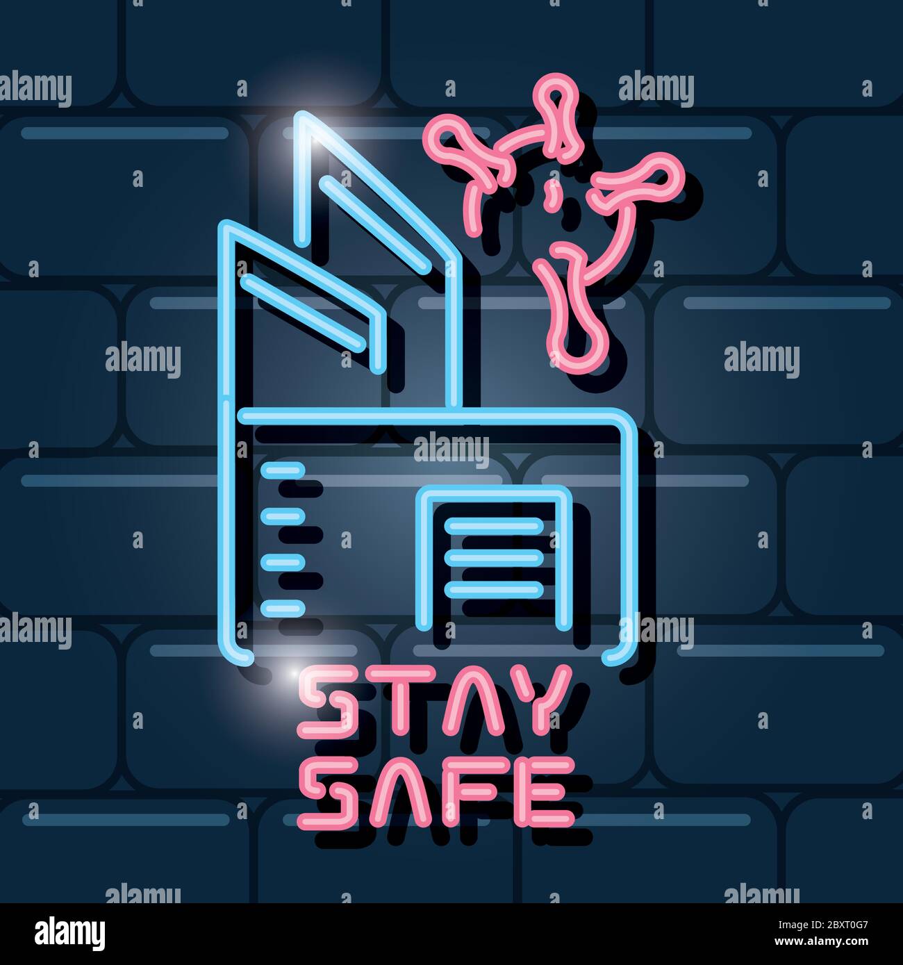 symbol of stay safe in neon light vector illustration design Stock Vector