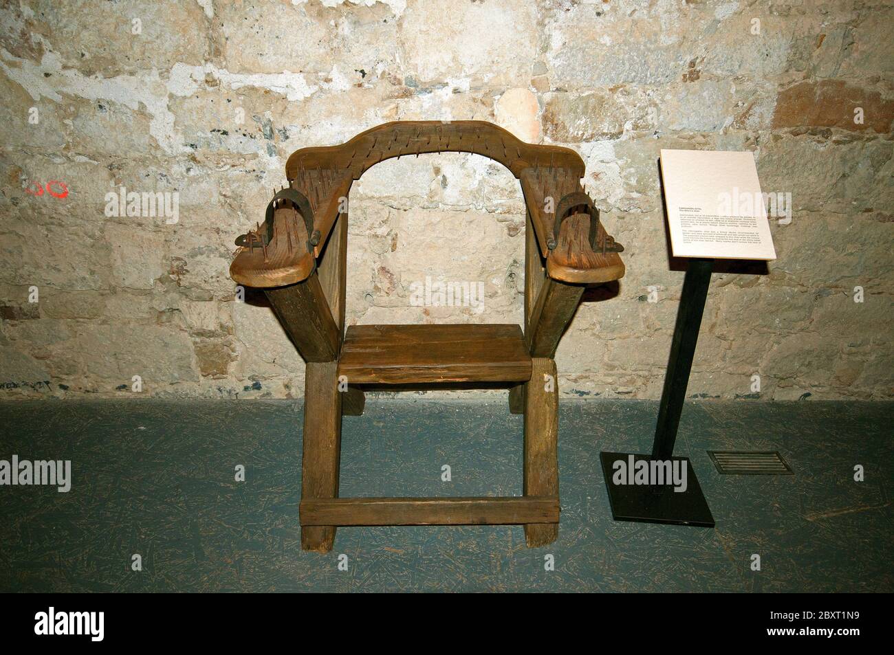 Witches Chair, torture tool at Museum of Ljubljana Castle, Ljubljana, Slovenia Stock Photo