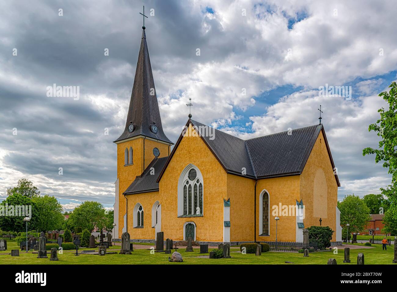 The Broby Church was built in the gothic revival style of architecture.. Stock Photo