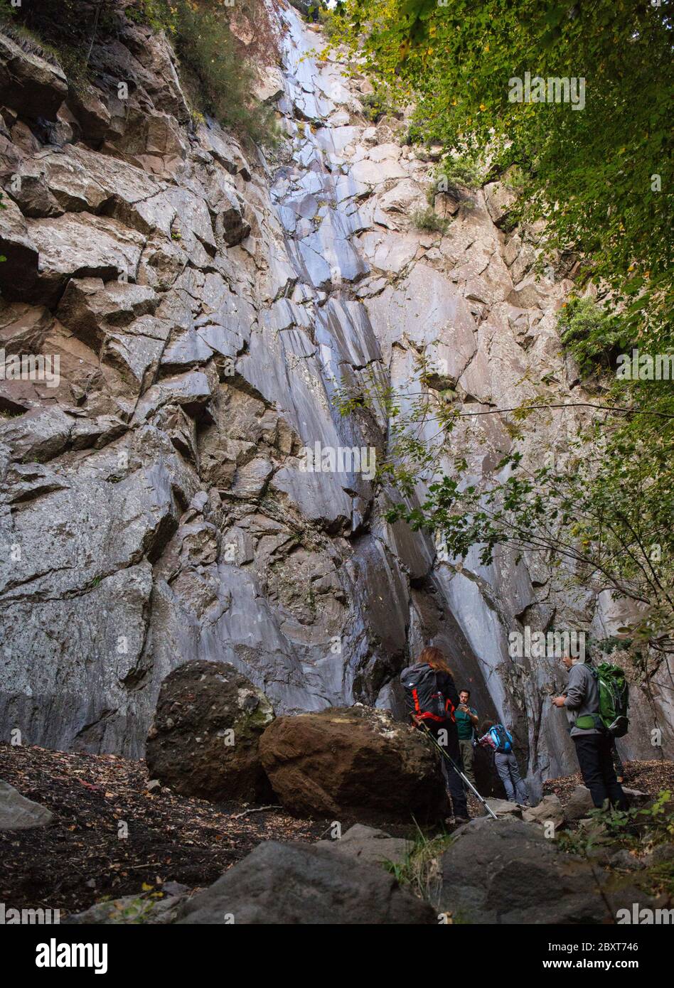 Excursions on Etna - Acquarocca Waterfall in Sicily Stock Photo