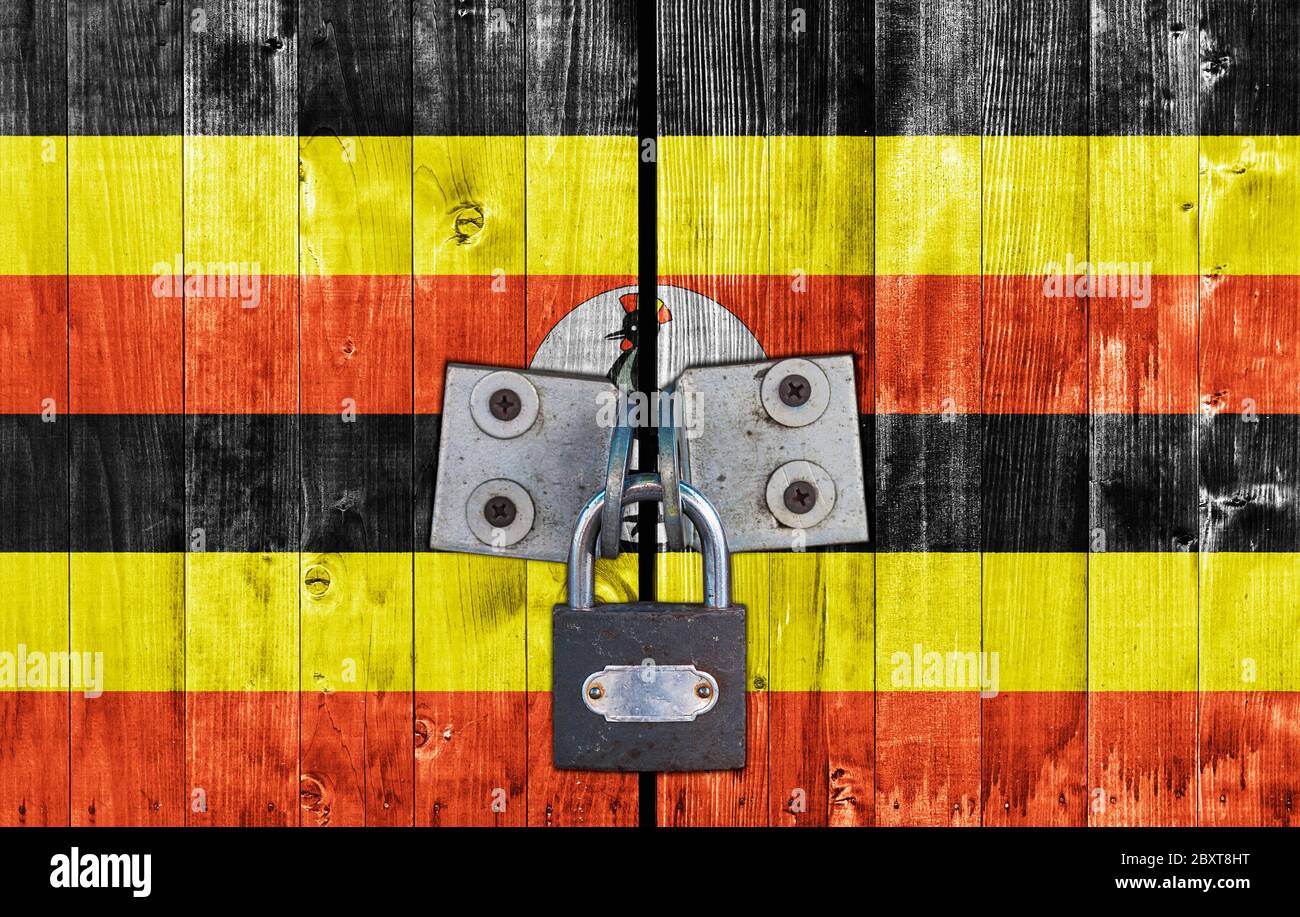 Uganda flag on door with padlock Stock Photo Alamy
