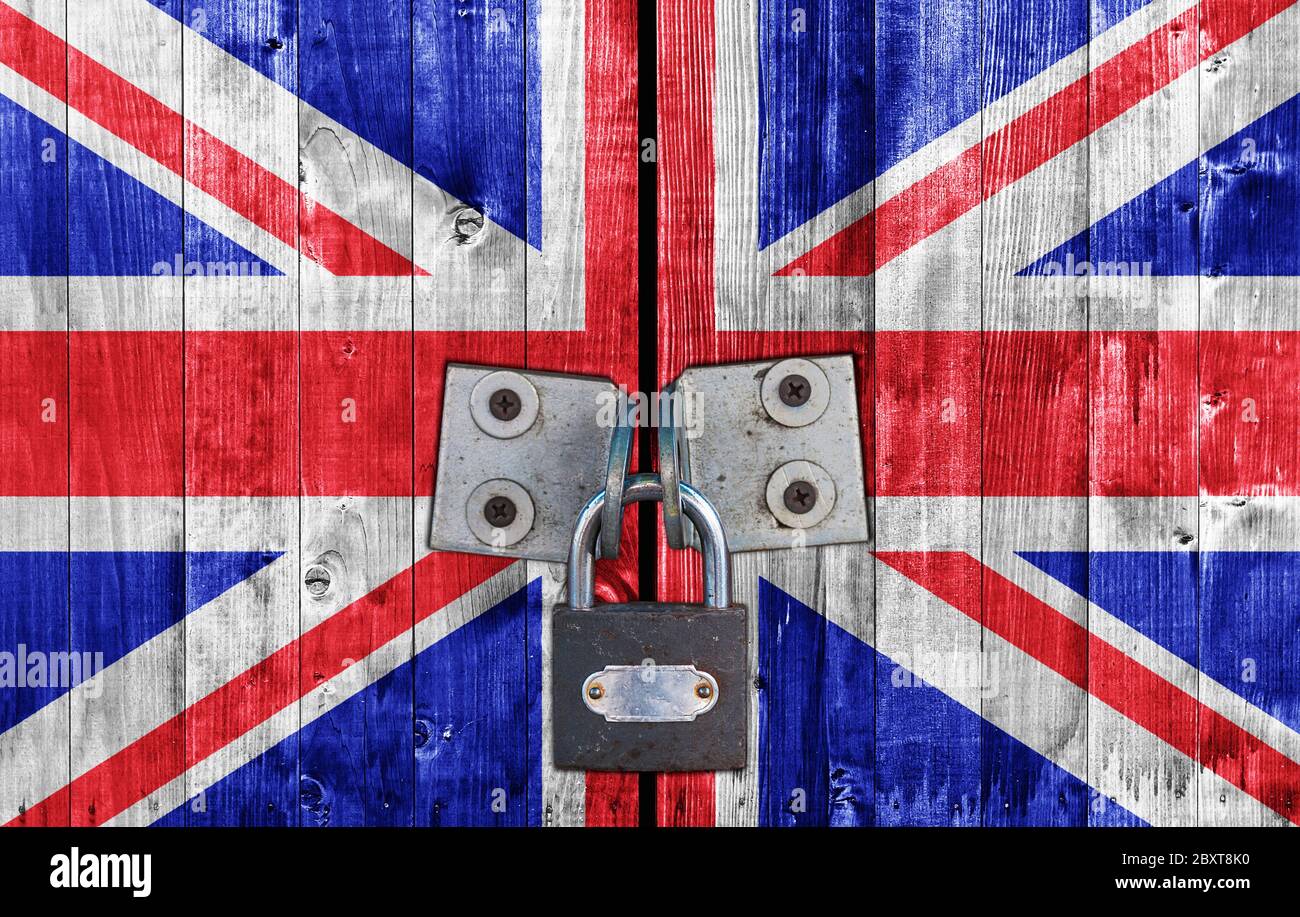 United Kingdom flag on door with padlock Stock Photo