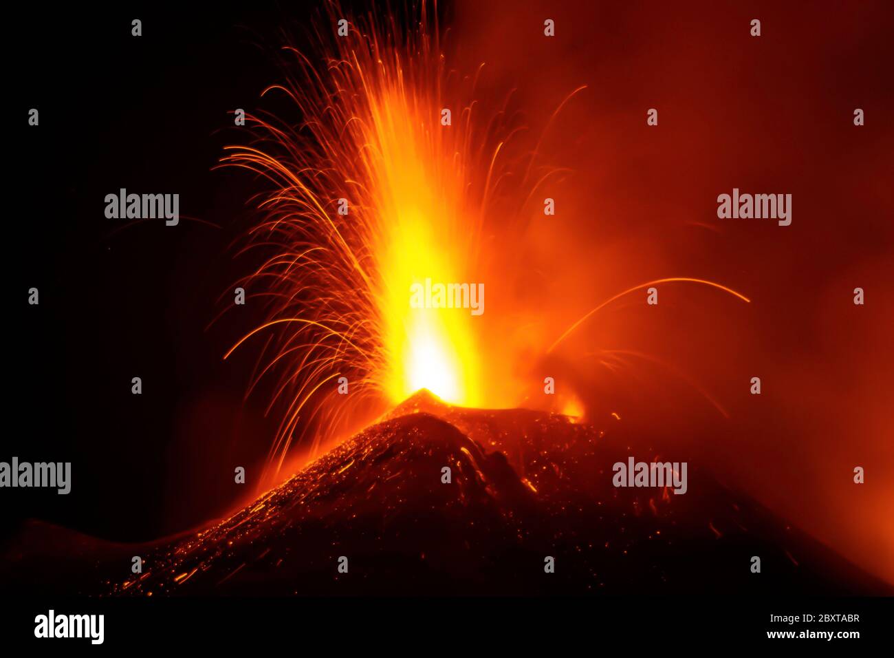 Etna volcano eruption with lava flow - Sicily adventures Stock Photo