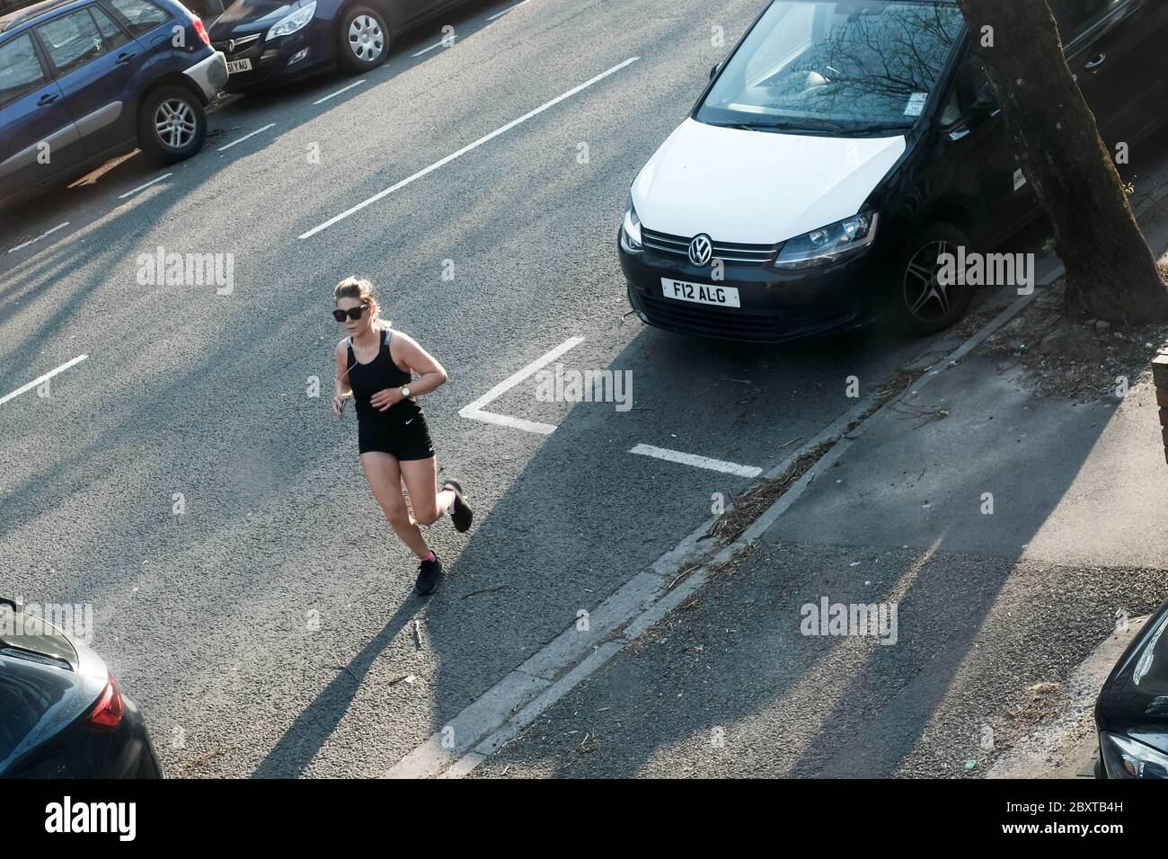 One hour of exercise allowed during the lockdown coronavirus pandemic. Cardiff 2020 Stock Photo