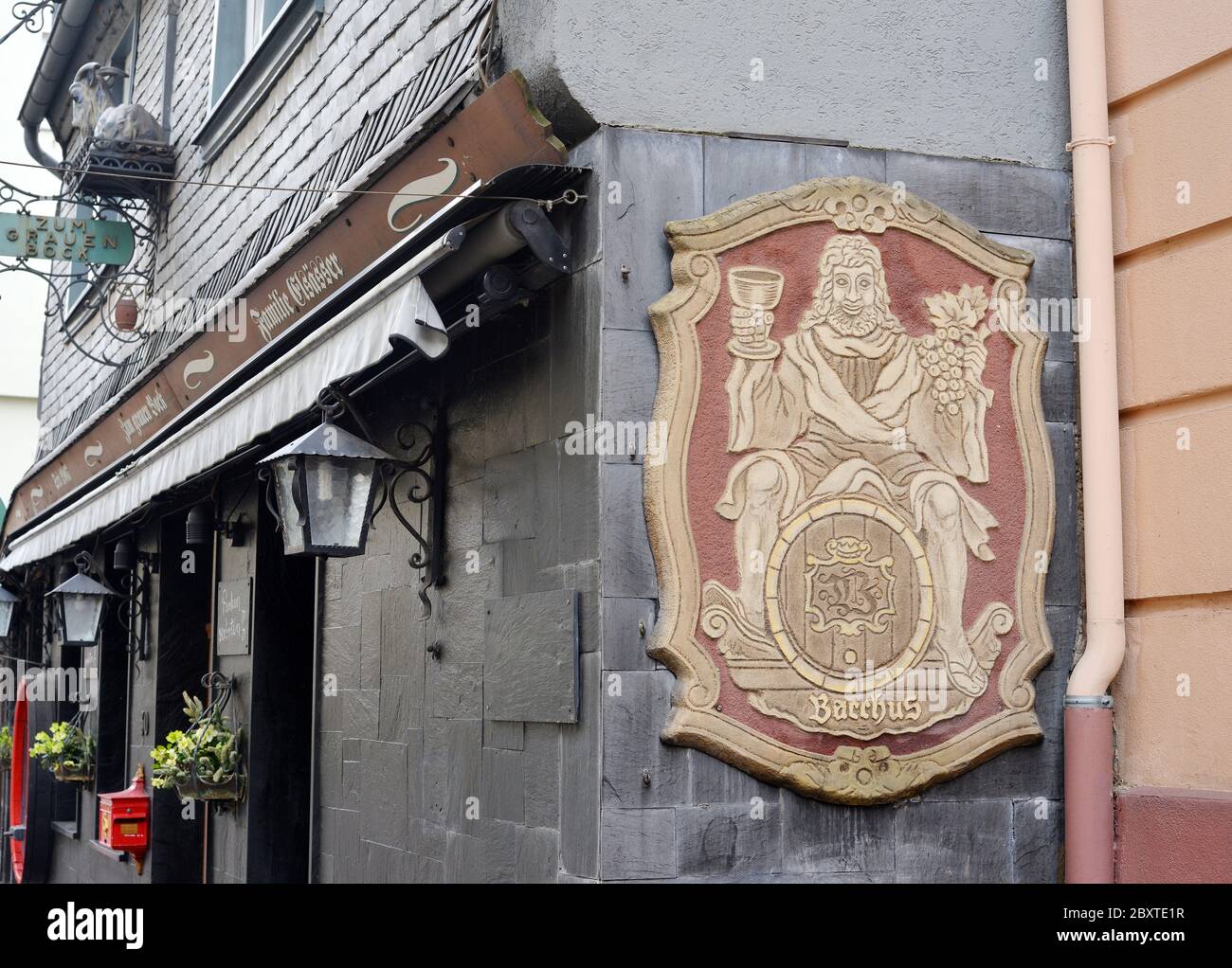 Frankfurt Main, Germany 03-11-2013 traditional vine pub with a sign of Bacchus in Alt Sachsenhausen Stock Photo