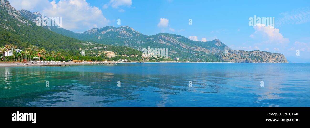 Sea landscape with Kumlubuk bay near Turunc, Mugla. Panorama Stock Photo