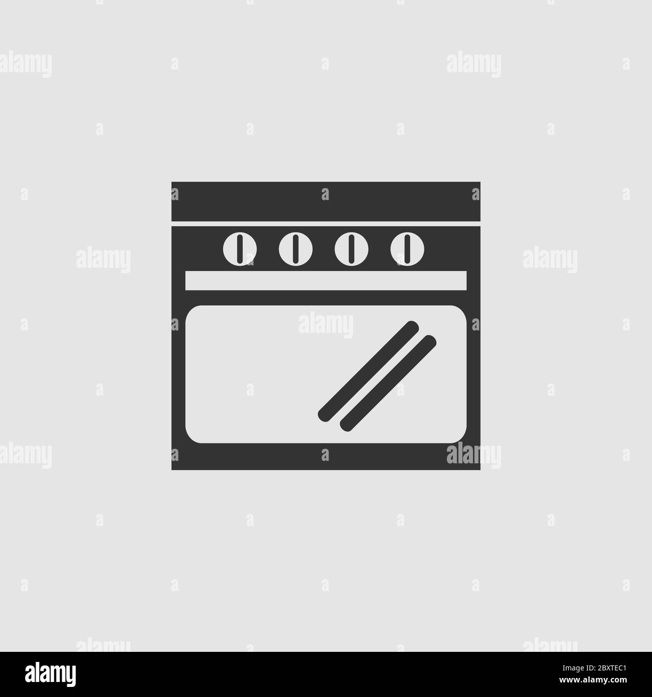 Oven icon flat. Black pictogram on grey background. Vector illustration symbol Stock Vector