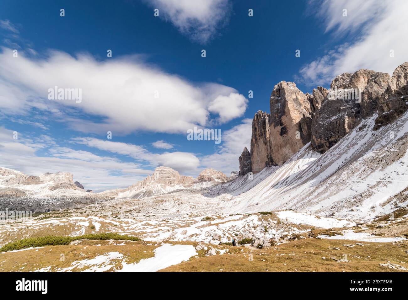 Panorama of Tre Cime di Lavaredo, South Tyrol, Italy Stock Photo