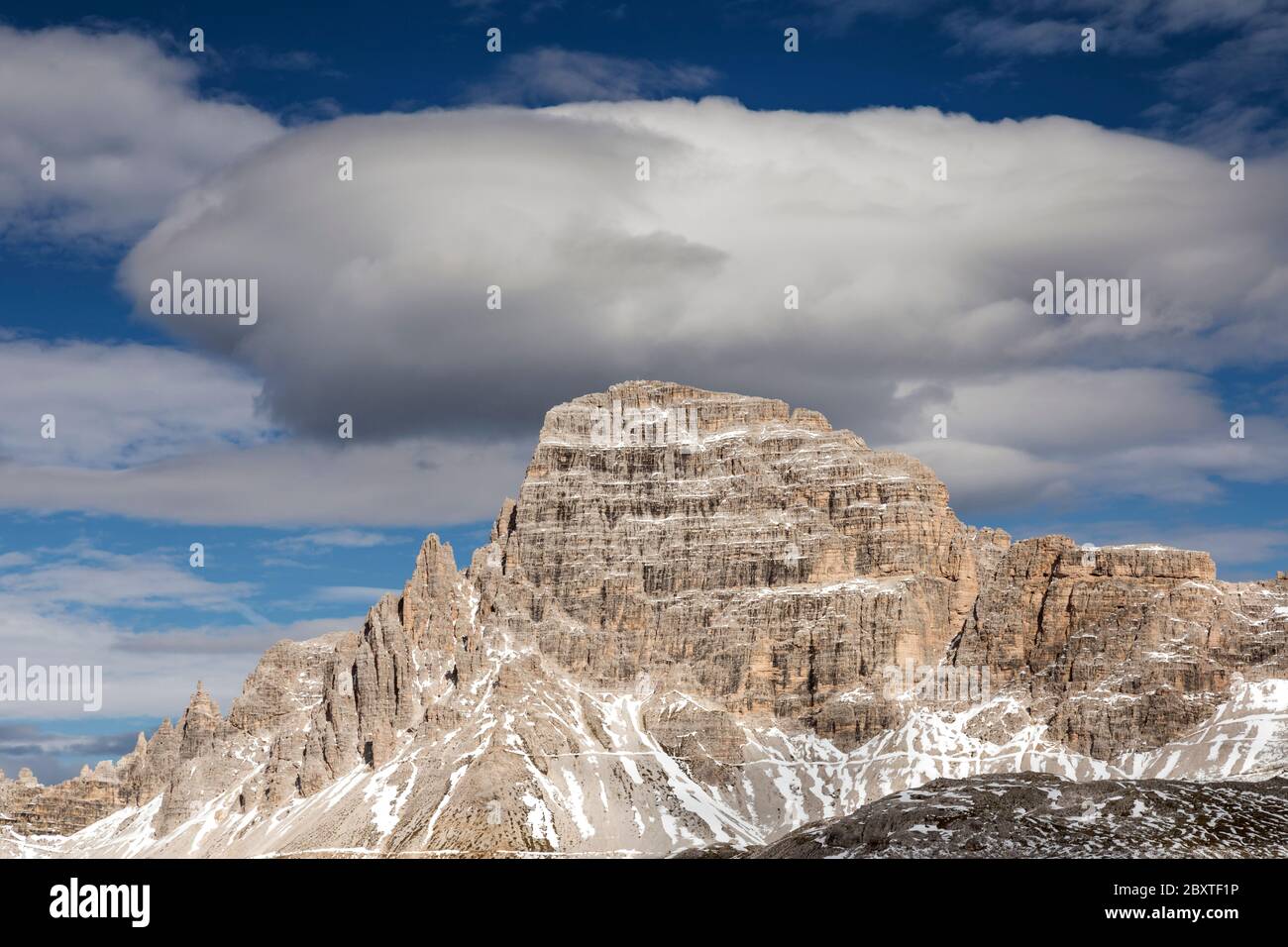 Beautiful clouds over Mount Paterno, South Tyrol, Italy Stock Photo