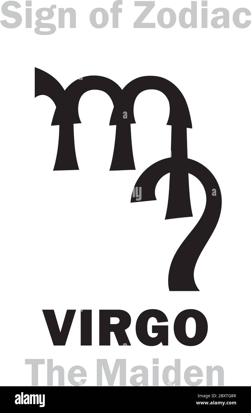 Astrology Alphabet: Sign of Zodiac VIRGO (The Maiden). Astrological character, hieroglyphic sign, mystic kabbalistic symbol (variant symbol). Stock Vector