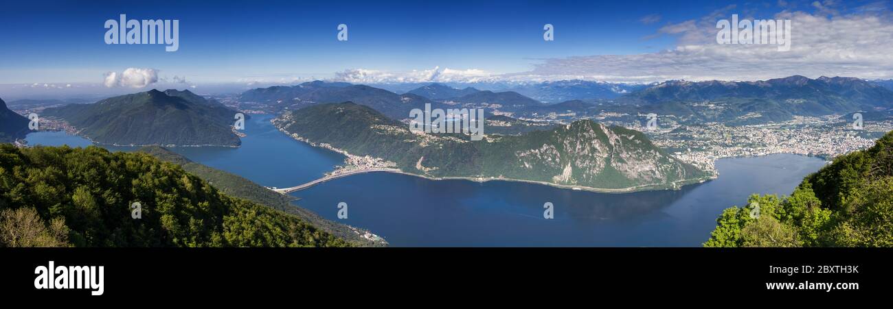 Panorama of Lake Lugano as seen from Sighignola, Italy Stock Photo