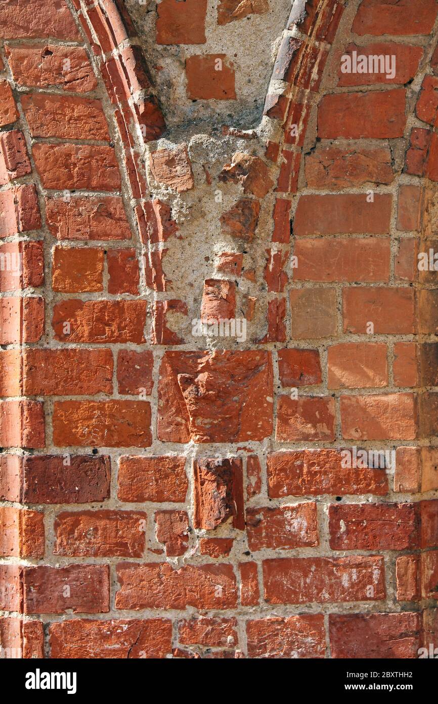 Fragment of a Gothic pointed arch in the former Cistercian Abbey in Chorin, Brandenburg state in Germany Stock Photo
