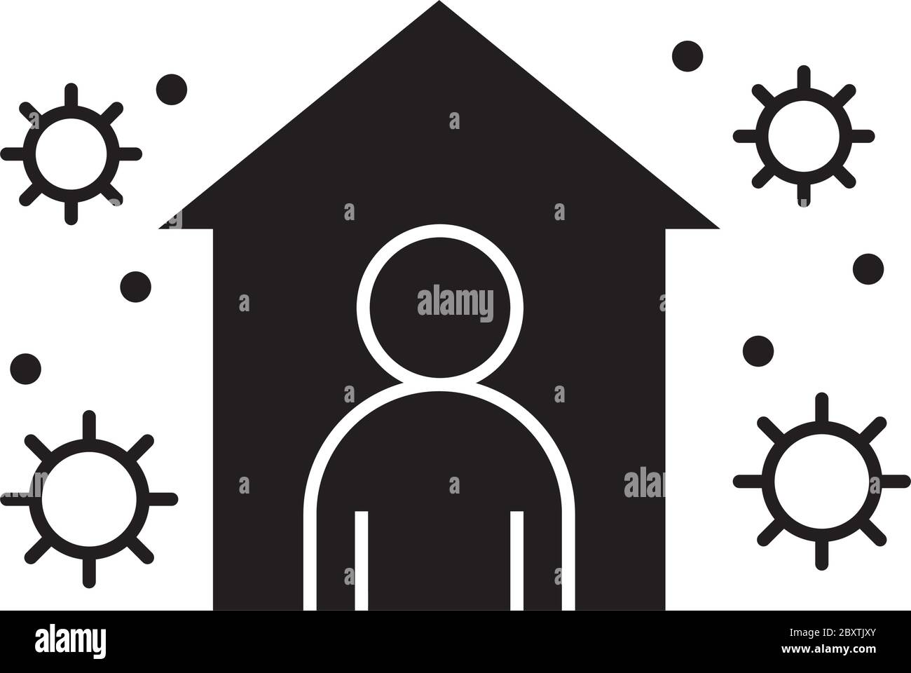 covid 19 coronavirus social distancing, stay in the house to prevent virus infection vector illustration silhouette style icon Stock Vector