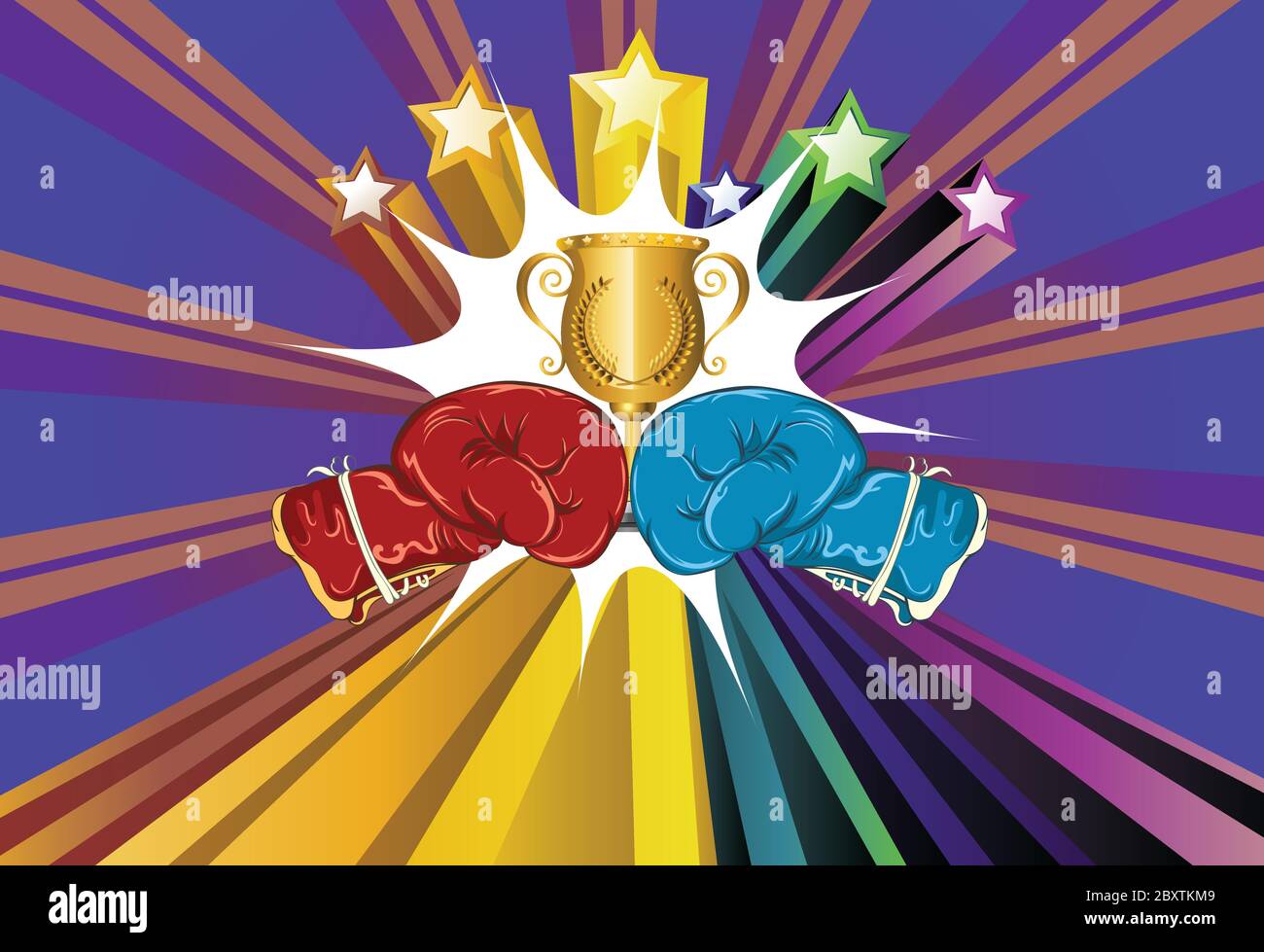 Golden trophy cup with boxing gloves sport design Stock Vector Image