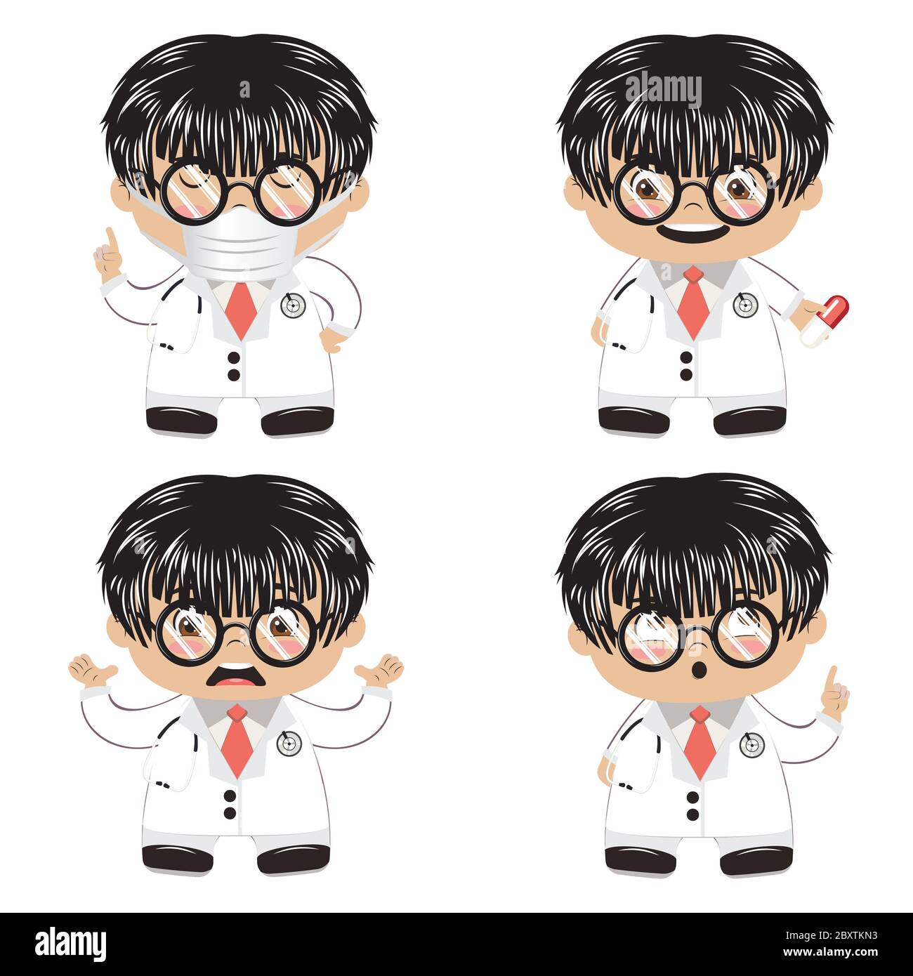 Cute cartoon doctor with medical equipment icons Stock Vector Image ...