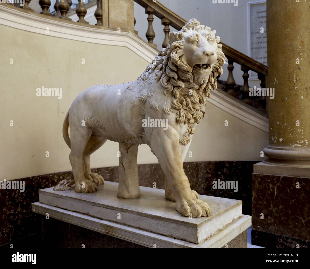 Statue of a Lion, from Rome, Mid 2nd. century AD. Farnese Collection. Marble. Hadrian Period. Naples Archaeological Museum, Italy. Stock Photo