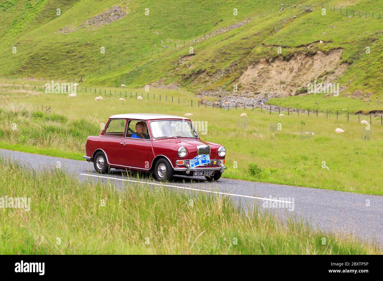 MOFFAT, SCOTLAND - JUNE 29, 2019: 1967 Riley Elf car in a classic car rally en route towards the town of Moffat, Dumfries and Galloway Stock Photo