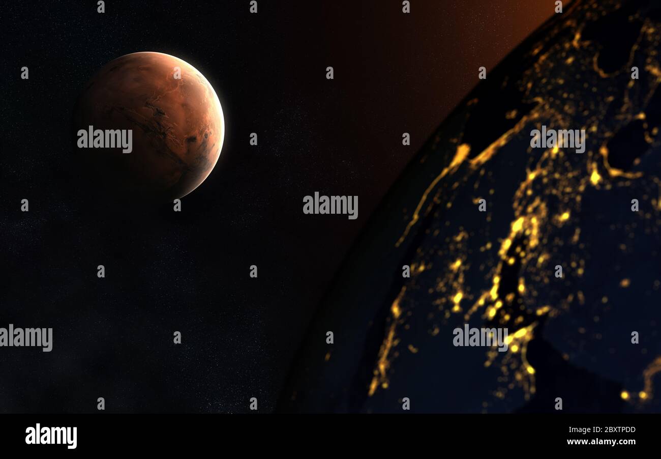 The great opposition of Mars and Earth Stock Photo