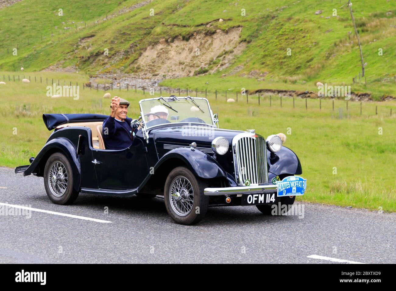 MOFFAT, SCOTLAND JUNE 29, 2019 1952 Singer 4AD Roadster car in a