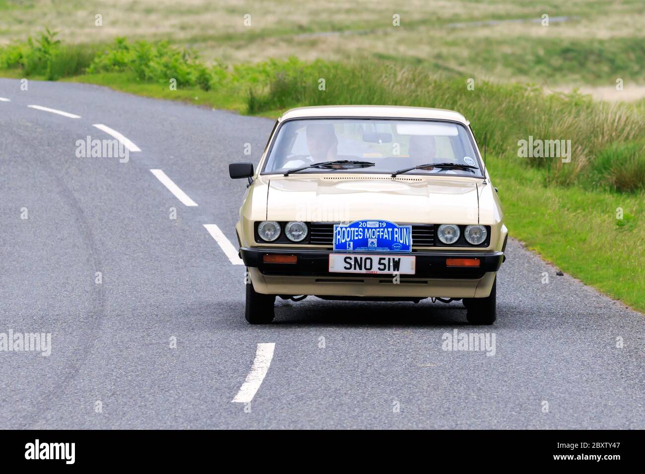 MOFFAT, SCOTLAND JUNE 29, 2019 1980 Ford Capri 1.3 L car in a