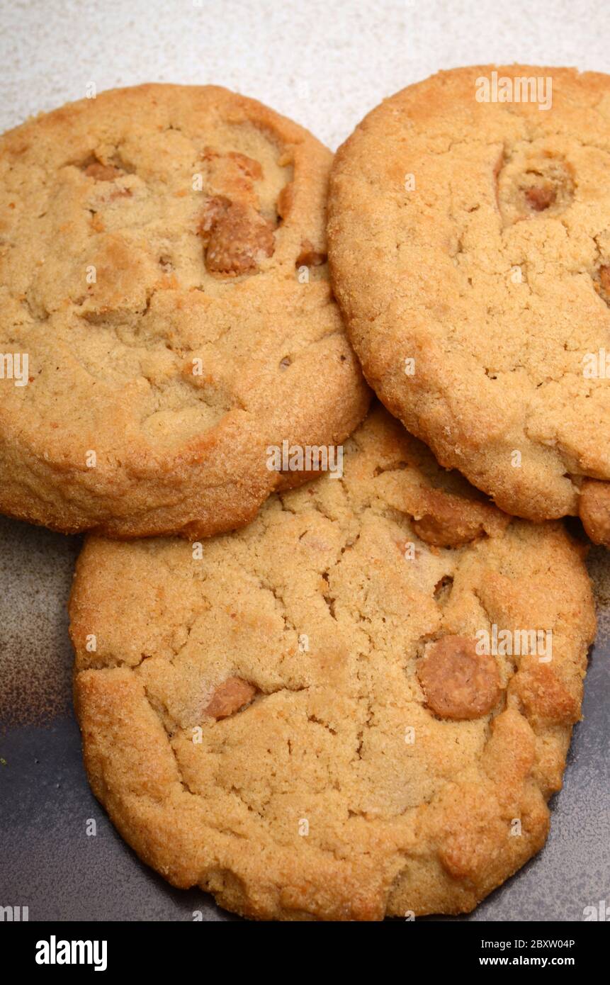 THE BAKERY: Closeup shots of peanut butter cookies and pecan pie. Stock Photo