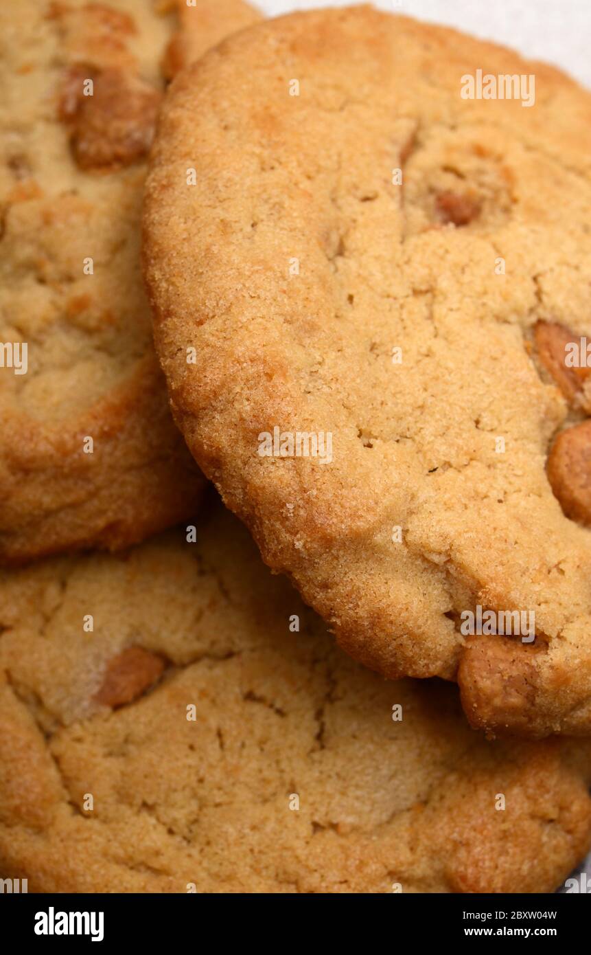 THE BAKERY: Closeup shots of peanut butter cookies and pecan pie. Stock Photo