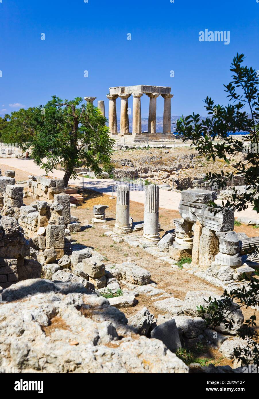 Ruins of temple in Corinth, Greece Stock Photo