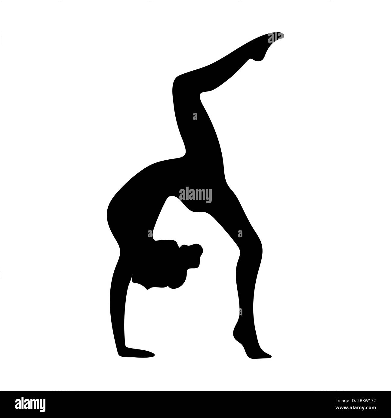 A silhouette of a young woman doing a wheel pose in black. Vector Illustration. Stock Vector