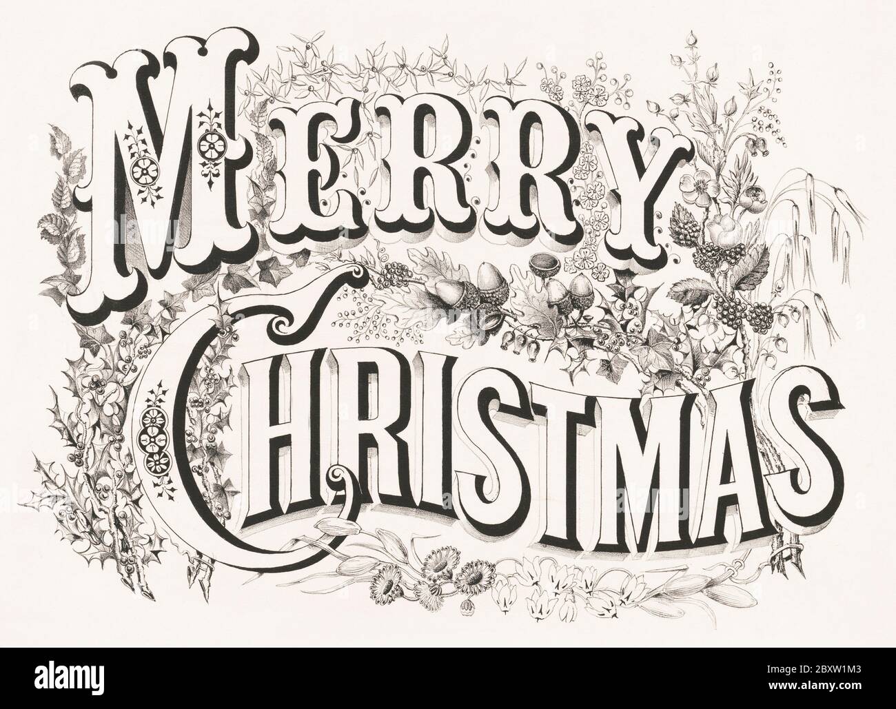 Merry Christmas lithograph (1876) published by Currier & Ives (1834-1907) Stock Photo