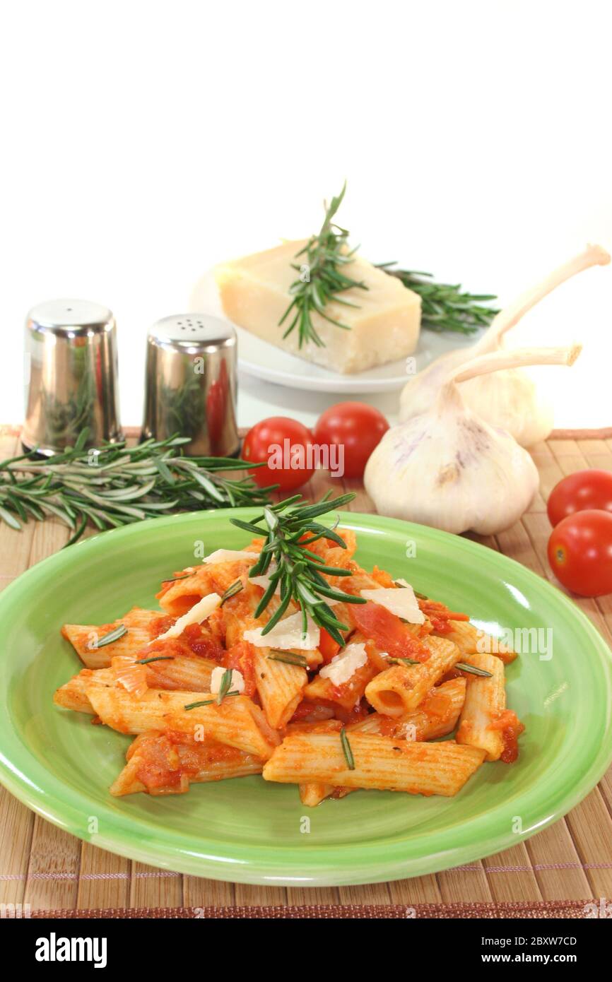 penne with tomato sauce and parmesan Stock Photo - Alamy