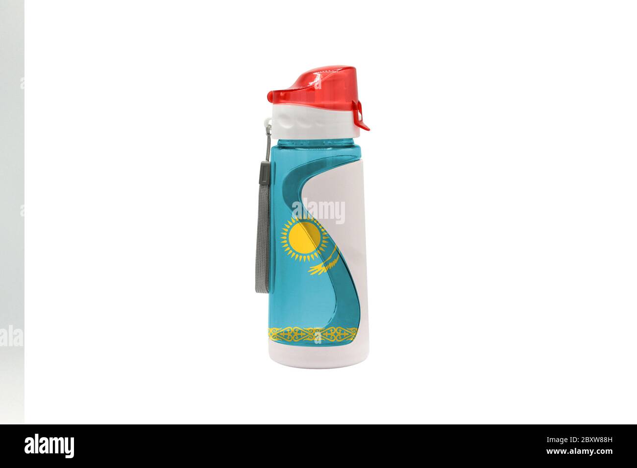 Sports Water Bottle with Kazakhstan flag on the bottle and isolated on
