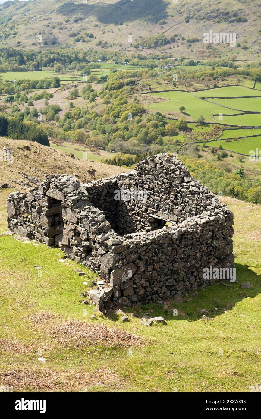 Ruined building above Eskdale in the English Lake District Stock Photo
