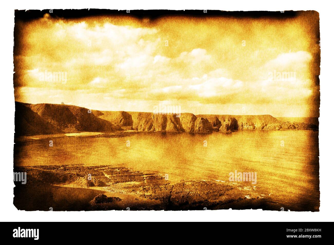 Coastline of Scotland  - vintage photo on burnt paper Stock Photo