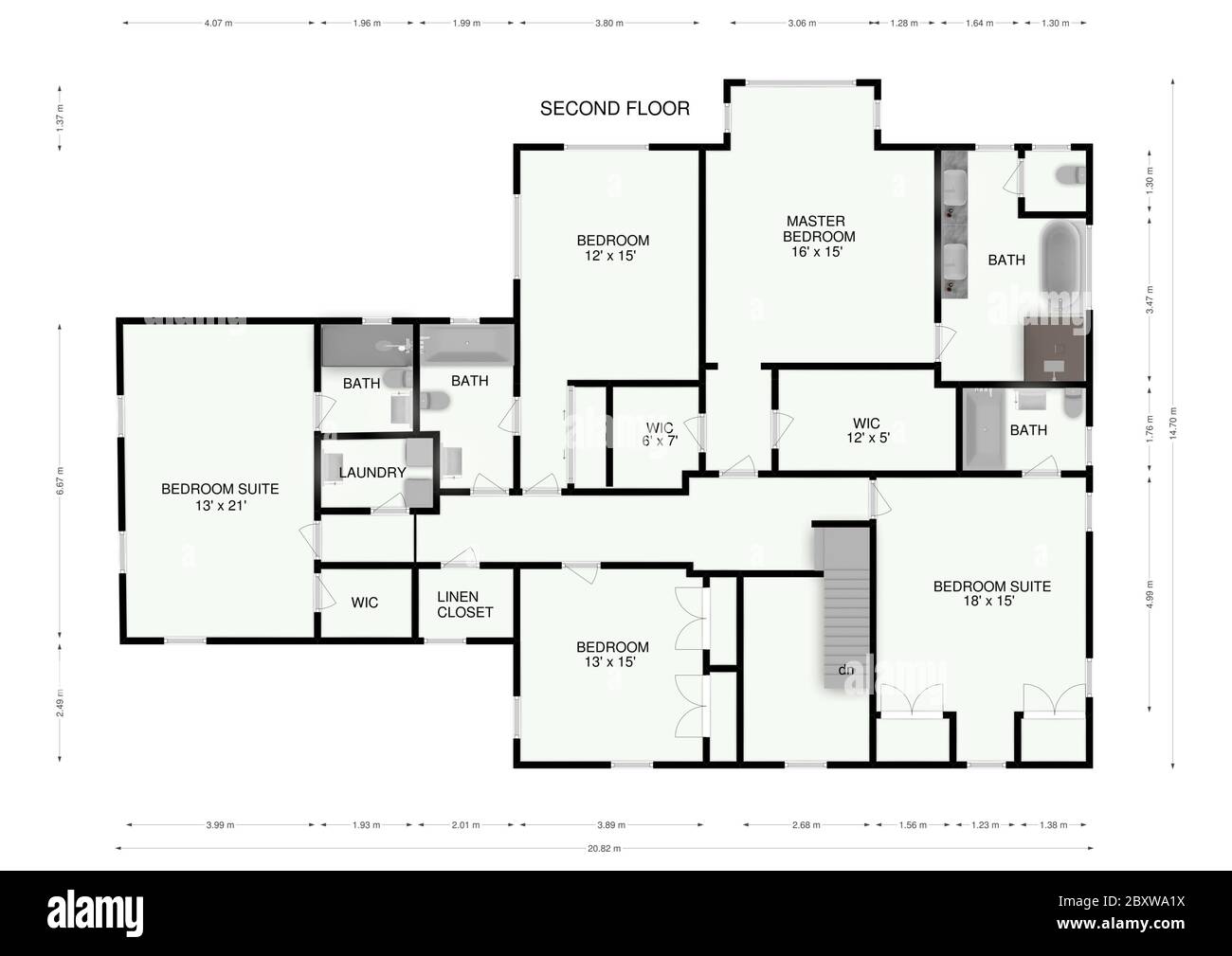 3d floor plan top view. Set of ground floor blueprints. Floor plans for real estate. Architectural plan 3d with the furniture. Color floor. Stock Photo