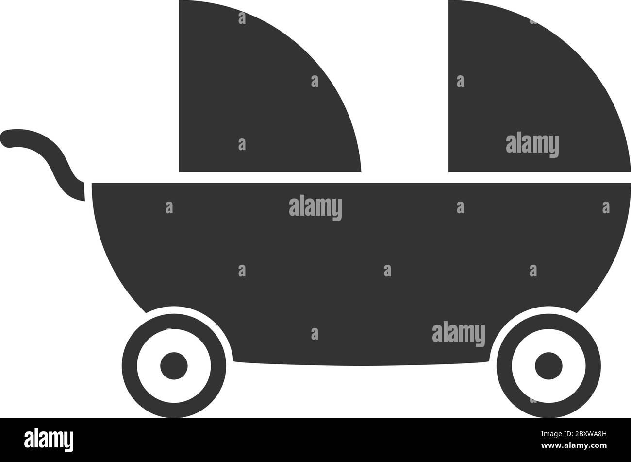Baby carriage for two baby. Black Icon Flat on white background Stock Vector